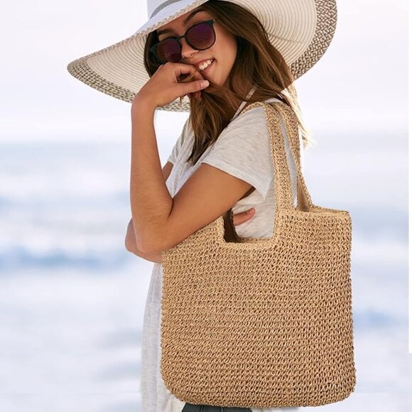 Handbags - Straw Beach Bag, Women Tote Bag Woven Shoulder Bag